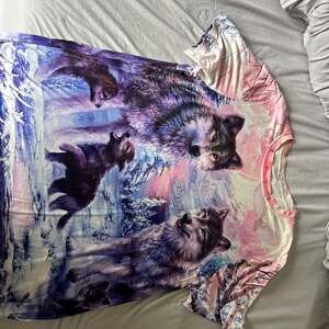 Pink Wolf Family Pack 3D Graphic Allover Print T-Shirt